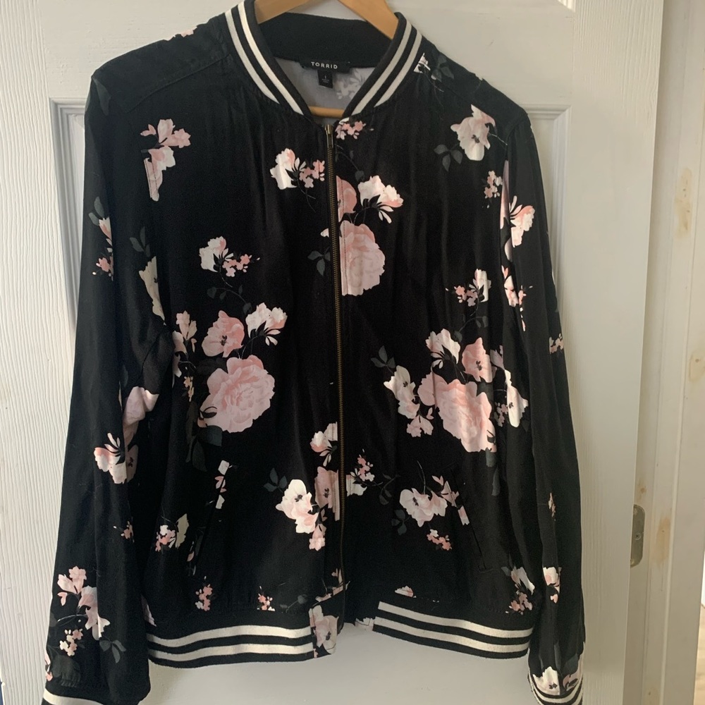 Torrid rose print bomber jacket
